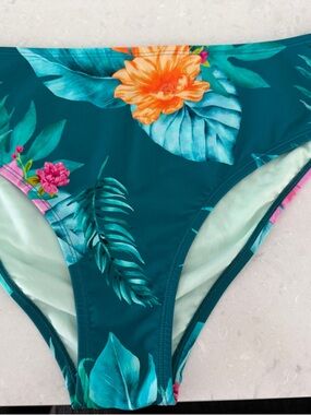 Cupshe Teal Floral Bikini Bottom with Orange & Pink Accents